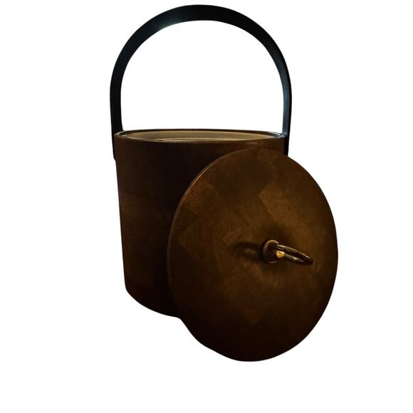 Vintage Mid-Century Wood Ice Bucket with Lid & Handle Barware MCM 1950s-60s - Picture 3 of 9